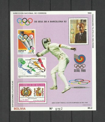 BOLIVIA 1988 SPORT JOCURILE OLIMPICE SEUL SCRIMA COTA MICHEL 25EURO foto