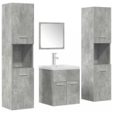 Cumpara ieftin Set mobilier de baie, 5 piese, gri beton, lemn prelucrat