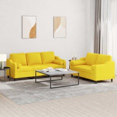 vidaXL Set de canapele cu perne, 2 piese, galben deschis, textil foto