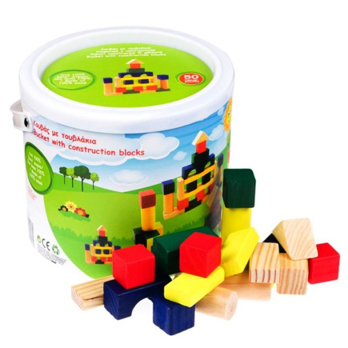Set 50 cuburi, Lemn, Multicolor