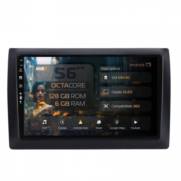 Navigatie Fiat Stilo 6GB RAM Android 13 GPS Wi-FI Carplay Android Auto USB Bluetooth Radio Waze Touchscreen 9 inch