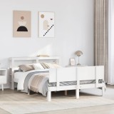 Cumpara ieftin Cadru de pat cu tăblie, alb, 150x200 cm lemn masiv pin