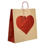 Pungă Cadou, Model Inimă Roșie cu Glitter, H&acirc;rtie, 43x16x45cm