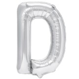 Balon folie metalizata litera d, flippy, 40 cm, umflati cu heliu sau aer, ambalaj individual, pai inclus, argintiu