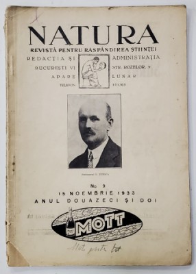 NATURA , REVISTA PENTRU RASPANDIREA STIINTELOR , Nr. 9 , 1933 foto