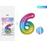 Balon aniversar PartyGo cifra 6, 40cm, curcubeu