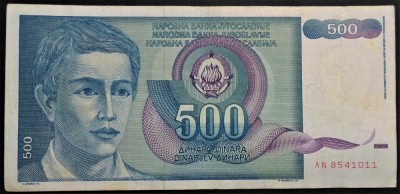 Bancnota 500 DINARI / DINARA - YUGOSLAVIA, anul 1990 * cod 228 foto