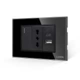 Cumpara ieftin Intrerupator simplu cu priza ingusta si USB A+C, rama sticla, Luxion 3M