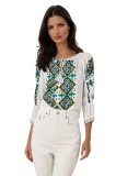 Bluza dama tip ie 257 alb/verde , marimea 2XL, Casual, Bumbac