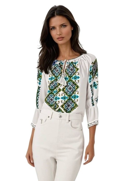 Bluza dama tip ie 257 alb/verde , marimea 2XL