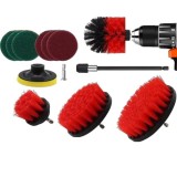 Set 12 Accesorii Curatare Auto Interior Exterior, Perii Nailon, Bureti Lustruire, Prelungire Bormasina, Rosu