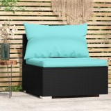 Canapea Gradina Mijloc Negru Poliratan cu Perne 70x70x60.5cm