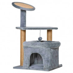 Ansamblu de joaca pentru pisici, cu platforme, culcus si ciucure, gri si bej, 48x48x84 cm GartenVIP DiyLine