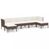 Set mobilier de gradina cu perne, 7 piese, maro, poliratan