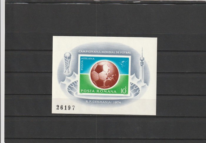 ROMANIA 1974 LP 853 CAMPIONATUL DE FOTBAL COLITA NEDANTELATA MNH NESTAMPILATA