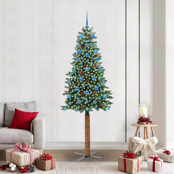 vidaXL Brad de Crăciun subțire Verde 210 cm PVC și lemn de PIN masiv 3394884