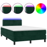 Cumpara ieftin Pat cu arcuri, saltea si LED, verde inchis, 120x200 cm, catifea