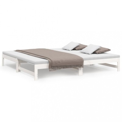 Pat de zi extensibil, alb, 2x(80x200) cm, lemn masiv de pin foto