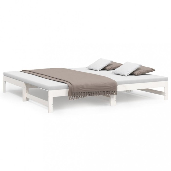 Pat de zi extensibil, alb, 2x(80x200) cm, lemn masiv de pin
