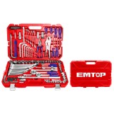 Trusa de Scule si Accesorii EMTOP EHTS01421, 142 Componente, Cutie de Transport, Ideala pentru Uz Caznic si Auto, Surubelnite, Tubulare, Clichet, Cles
