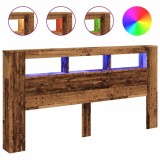 Tablie pat cu LED lemn vechi 200x18,5x103,5 cm lemn prelucrat