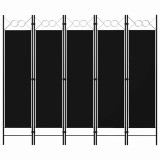 vidaXL Paravan de cameră cu 5 panouri, negru, 200 x 180 cm 320710