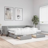 Cumpara ieftin Pat de zi cu extensie și sertare, gri deschis, 90x200 cm textil