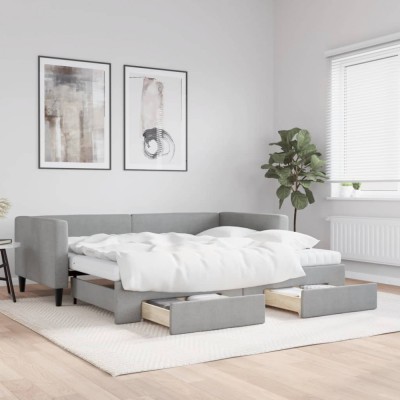 Gossi pat de zi cu extensie si sertare, gri deschis, 90x200 cm textil foto