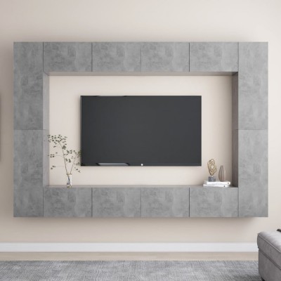 vidaXL Set de dulapuri TV, 8 piese, gri beton, PAL foto