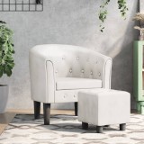 Fotoliu Tip Cuvă Alb Piele Ecologică vidaXL + Taburet, 70x56x68 cm, Cadru Lemn, Confortabil, Relaxare
