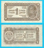 Iugoslavia (pick 48) 1 Dinar 1944 aUNC; Soldat (partizan) iugoslav cu pușcă