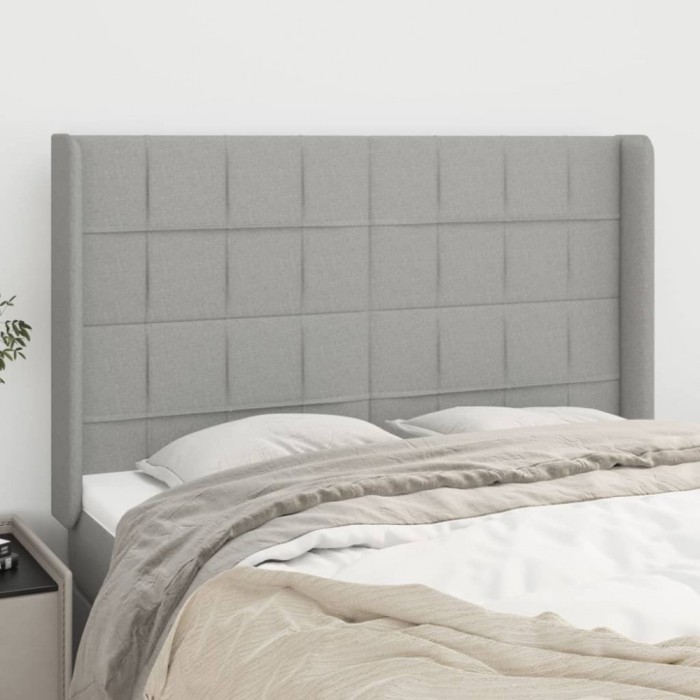 vidaXL Tăblie de pat cu aripioare gri deschis 147x16x118/128 cm textil 3119578