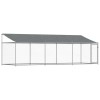 Cusca caini cu acoperis si usi, gri, 6x2x2 m, otel galvanizat