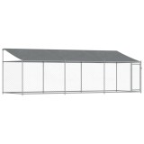 Cumpara ieftin Cusca caini cu acoperis si usi, gri, 6x2x2 m, otel galvanizat