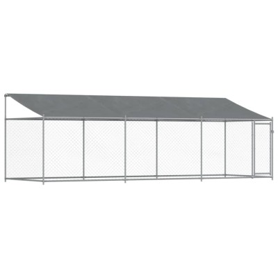 Cusca caini cu acoperis si usi, gri, 6x2x2 m, otel galvanizat foto