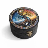 Cutie rotundă din lemn cu simbol Yin Yang si Pomul vietii 234500