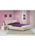 Cumpara ieftin Pat HM Bonita, dublu, tapitat cu piele ecologica, lemn masiv, cu somiera, 160x200, bej