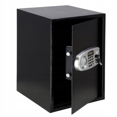 Seif electronic standard cu cifru si cheie, 350x500x360 mm, Otel, Negru foto