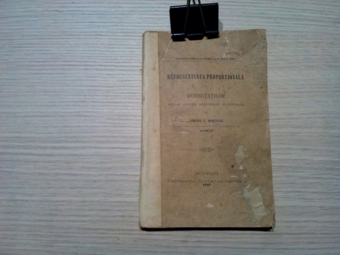 REPREZENTAREA PROPORTIONALA A MINORITATILOR - Dimitrie S. Nenitescu -1895, 127p