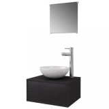 Set mobilier baie 4 piese cu chiuveta si robinet incluse, Negru