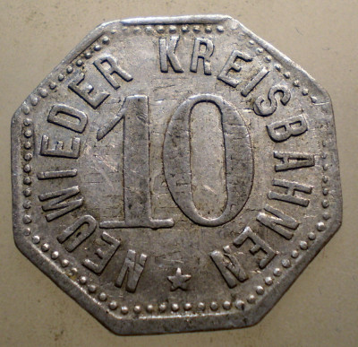 1.131 GERMANIA JETON TRANSPORT NEUWIEDER KREISBAHNEN 10 PFENNIG 20,5mm Al. foto