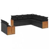 Cumpara ieftin Set mobilier de gradina cu perne, 9 piese, negru, poliratan