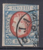 ROMANIA 1869 LP 29 b REGELE CAROL I CU FAVORITI VALOAREA 50 BANI STAMPILAT