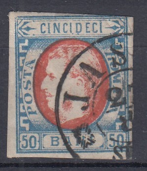 ROMANIA 1869 LP 29 b REGELE CAROL I CU FAVORITI VALOAREA 50 BANI STAMPILAT foto
