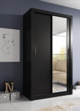Dressing Praga 2 Negru, 120x60x215 cm, Oglinda, 2 Tije Umerase, Rafturi Incapatoare - Sifonier Dormitor