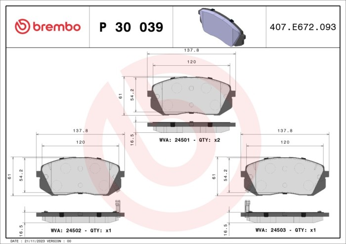 BREMBO P 30 039 PRIME LINE set placute frana,frana disc