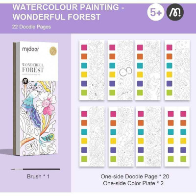 Carte de colorat cu apa, pensula de pictat si culori incluse, 19 x 8 x 1.3 cm, Wonderful Forest Mideer MD4194 foto