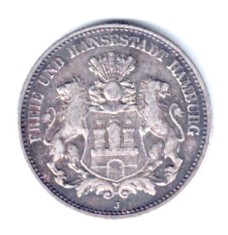 GERMANIA 2 MARCI ZWEI MARK 1903 J HAMBURG ARGINT