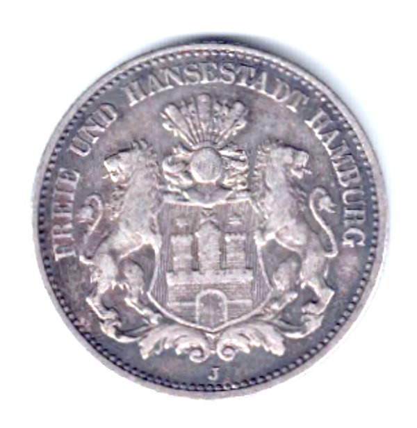 GERMANIA 2 MARCI ZWEI MARK 1903 J HAMBURG ARGINT