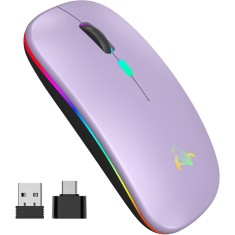 Mouse Wireless TQQ, 2.4Ghz USB, Bluetooth, urmarire optica 1600 DPI, Mouse LED re&icirc;ncărcabil cu mod dublu pentru Laptop, PC, iOS, Android, iPad, Window